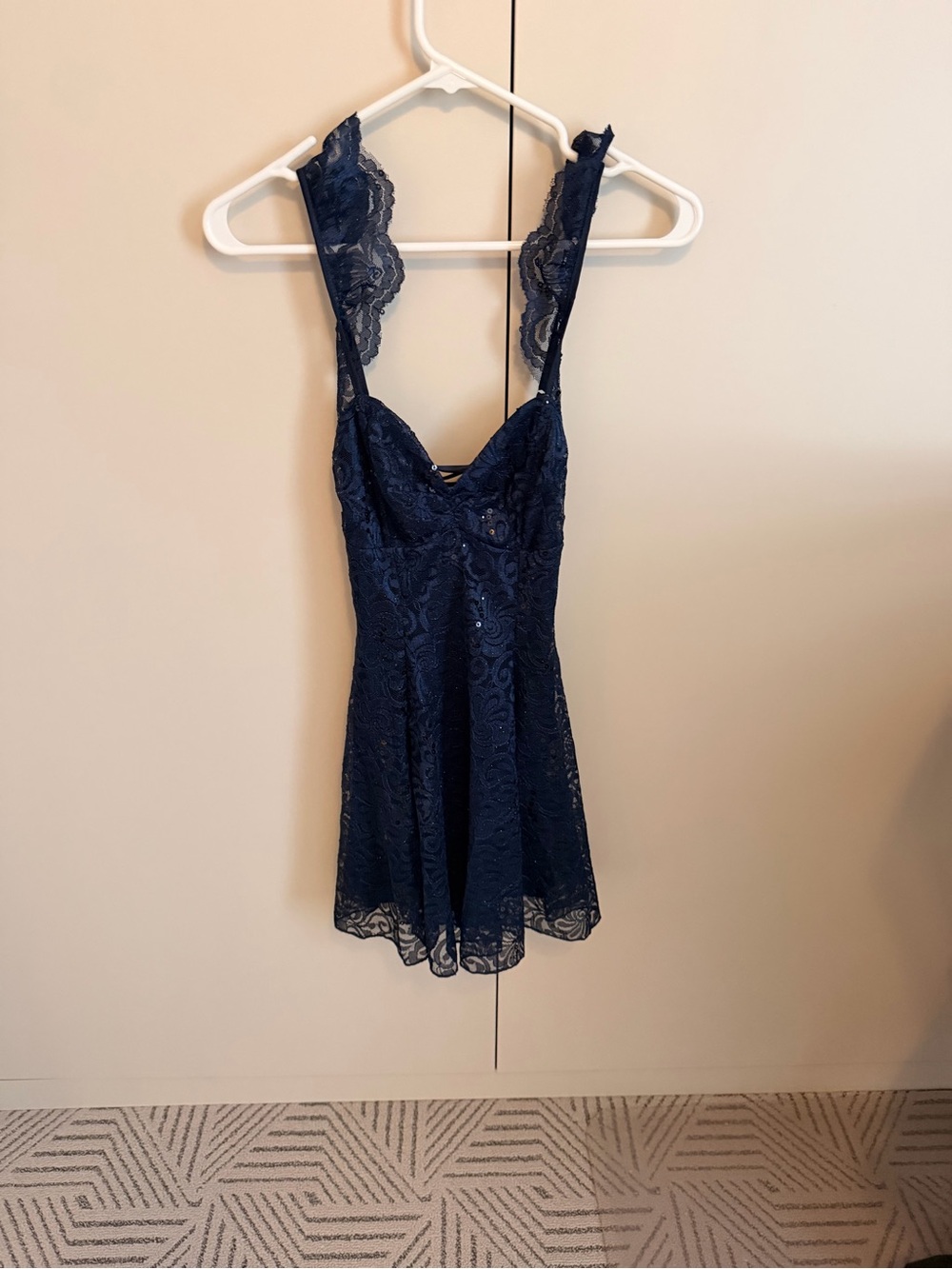 Lucy in the Sky Navy Lace Chemise with Scalloped Straps